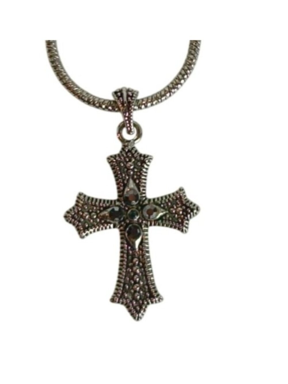 Ornate Cross Pendant Necklace Elegant Silver-Tone Religious Chain 18" Length